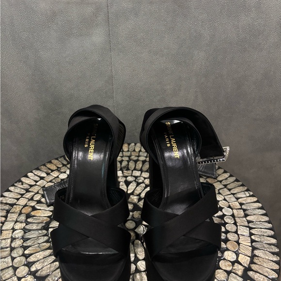 Saint Laurent Black Crisscross Heels - Picture 1 of 6
